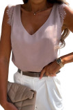 Apricot Eyelash Shoulder V Neck Tank Top