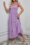 Plain Swiss Dot Smocked Tie Strap Maxi Dress