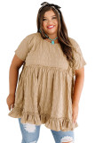 Khaki Plus Size Crinkle Textured Ruffle Trim Babydoll Top
