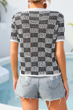 Plaid Knit Short Sleeves Top