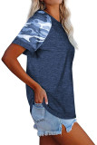 Camo Print Sleeves Splicing Top