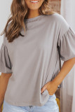 Gray Joint Bubble Sleeve Round Neck Blouse