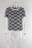 Plaid Knit Short Sleeves Top