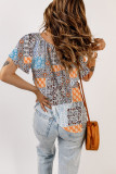 Multicolor Boho Mixed Patterns Flutter Sleeves Top