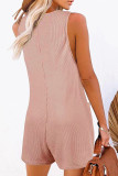 Sleeveless Button Waffle Romper with Pockets