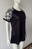 Camo Print Sleeves Splicing Top