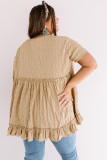 Khaki Plus Size Crinkle Textured Ruffle Trim Babydoll Top