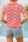 Plaid Knit Short Sleeves Top