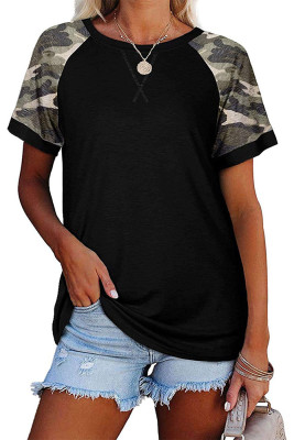 Camo Print Sleeves Splicing Top
