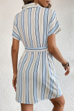Turndown Collar Short Sleeves Stripe Dress