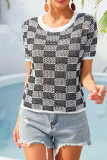 Plaid Knit Short Sleeves Top