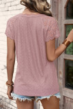 Plain Lace Crochet V Neck Short Sleeves Top