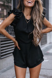 Black Ruffle Sleeves Solid Romper