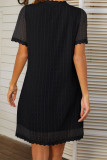 Plain V Neck Lace Edge Swiss Dot Mini Dress