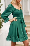 Tie Waist Puff Sleeves Chiffon Dress