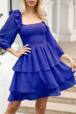 Square Neck Puff Sleeves Tiered Ruffle Dress