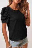 Eyelet Lantern Sleeves Smocked Blouse