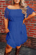 Blue Off-the-shoulder Lace Sleeves Plus size Dress