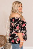 Black Floral Print Off Shoulder Plus Size Blouse