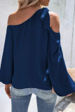 Plain Cold SHoulder Puff Sleeves Blouse