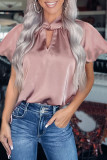 Pink Twist High Neck Puff Sleeve Satin Blouse