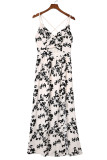 Beige Crossover Hollow-out Maxi Floral Dress with Slit