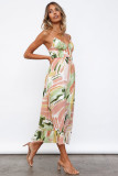 Multicolor Spaghetti Straps Graffti Print Long Dress