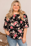 Black Floral Print Off Shoulder Plus Size Blouse