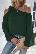 Plain Cold SHoulder Puff Sleeves Blouse