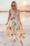 Multicolor Spaghetti Straps Graffti Print Long Dress