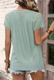 Plain Lace Crochet V Neck Short Sleeves Top