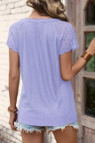 Plain Lace Crochet V Neck Short Sleeves Top