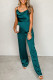 Green Spaghetti Straps Cowl Neck Satin Jumpsuit