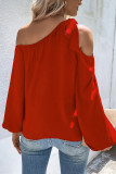 Plain Cold SHoulder Puff Sleeves Blouse