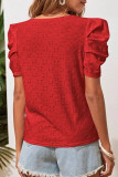 Eyelet Lantern Sleeves Smocked Blouse