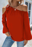 Plain Cold SHoulder Puff Sleeves Blouse