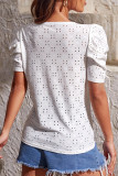 Eyelet Lantern Sleeves Smocked Blouse