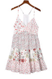 White Floral Ruffled Spaghetti Strap Mini Dress