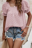 Plain Puff Square Neck Jacquard Flower Blouse Top