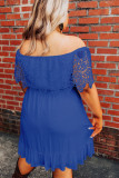 Blue Off-the-shoulder Lace Sleeves Plus size Dress