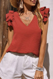 Double Layer RUffle Sleeves Plain Tank Top
