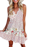 White Floral Ruffled Spaghetti Strap Mini Dress
