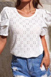 Eyelet Lantern Sleeves Smocked Blouse