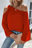 Plain Cold SHoulder Puff Sleeves Blouse