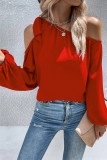 Plain Cold SHoulder Puff Sleeves Blouse