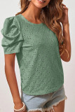 Eyelet Lantern Sleeves Smocked Blouse