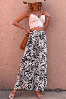 Drawstring Wide Leg Floral Pants