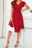 Leopard V Neck Irregular Hem Ruffle Dress