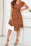 Leopard V Neck Irregular Hem Ruffle Dress