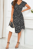 Leopard V Neck Irregular Hem Ruffle Dress